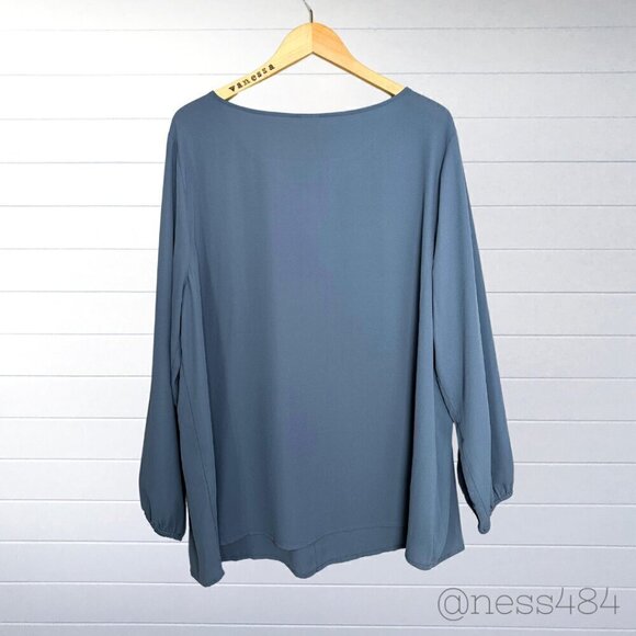 Terra Sky Blue V Neck Keyhole Long Sleeve Blouse Top Plus Size 1X 16W 18W - Picture 2 of 4